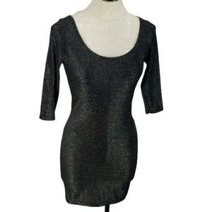 MinkPink Metallic Black Mini Cross‎ Back 3/4 Sleeve Size small bodycon dress